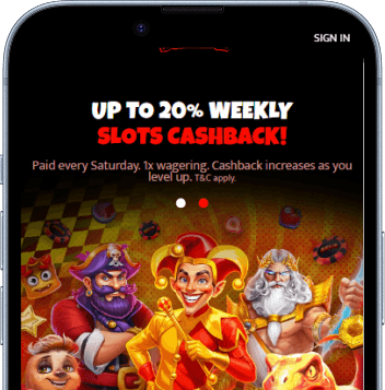 Main lobby with featured slots and live jackpots